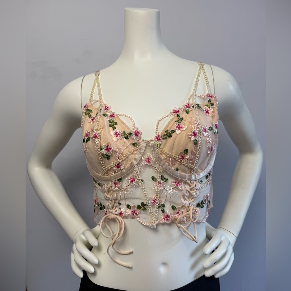 Floral Embroidered Lace Transparent Top
